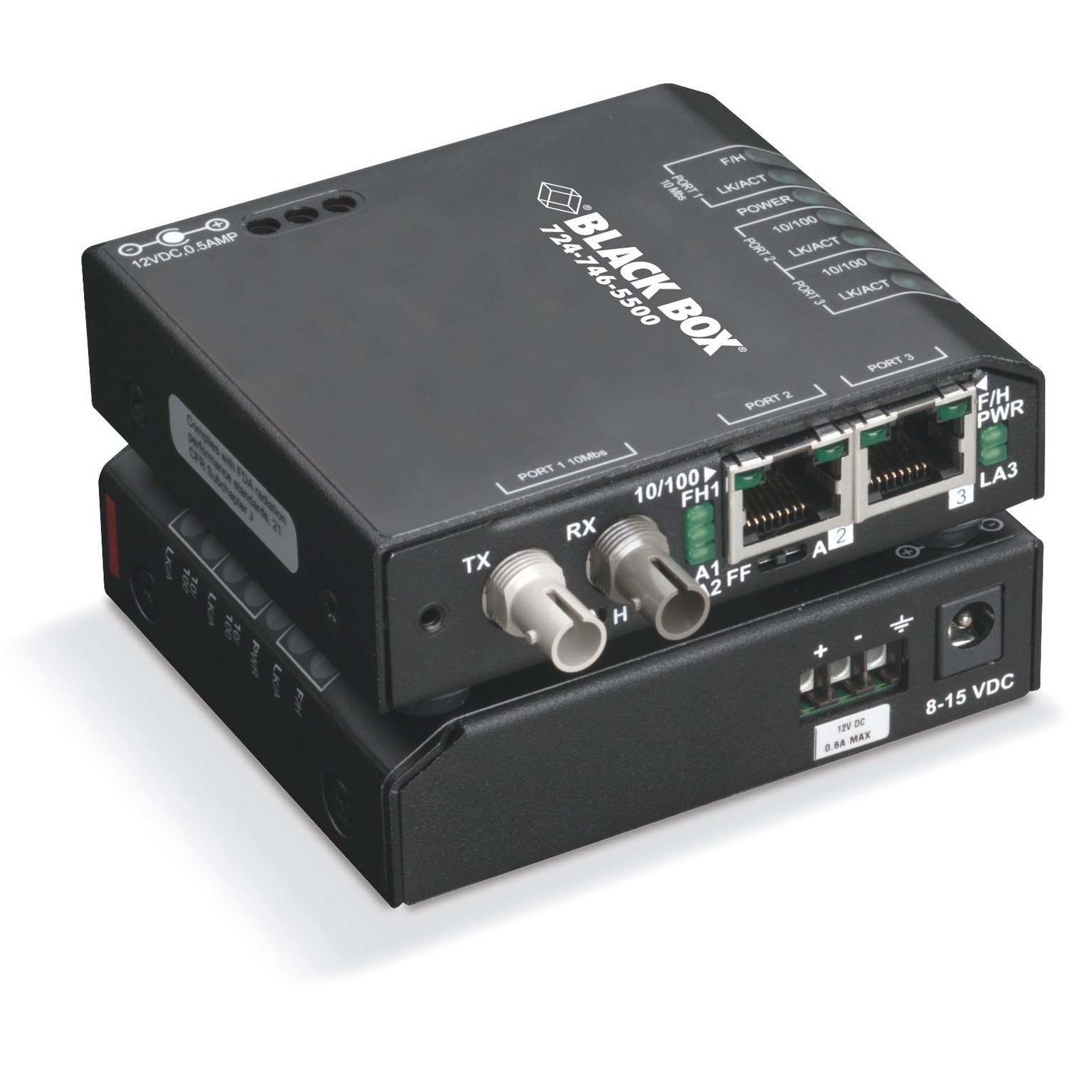 Black Box Fast Ethernet (100-Mbps) Hardened Temperature Switch - (2) 10/100-Mbps Copper RJ45, (1) 100-Mbps Multimode Fiber, 1300nm, 2km, ST