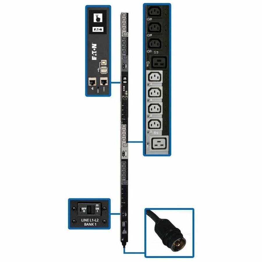 Eaton 10kW 200-240V 3PH Switched PDU, LX Interface, Gigabit, 30 Outlets, L21-30P Input, LCD, 1.8 m Cord, 0U 1.8 m Height, TAA