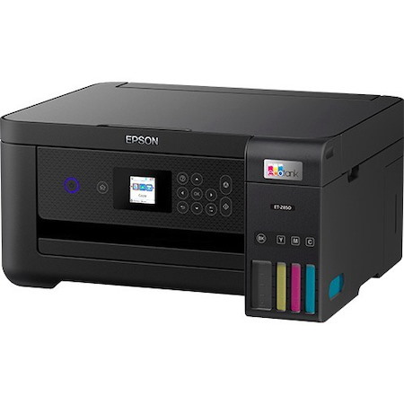 Epson EcoTank ET-2850 Inkjet Multifunction Printer-Color-Copier/Scanner-4800x1200 dpi Print-Automatic Duplex Print-120 sheets Input-1200 dpi Optical Scan-Wireless LAN-Apple AirPrint-Android Printing-Mopria-Epson Remote Print
