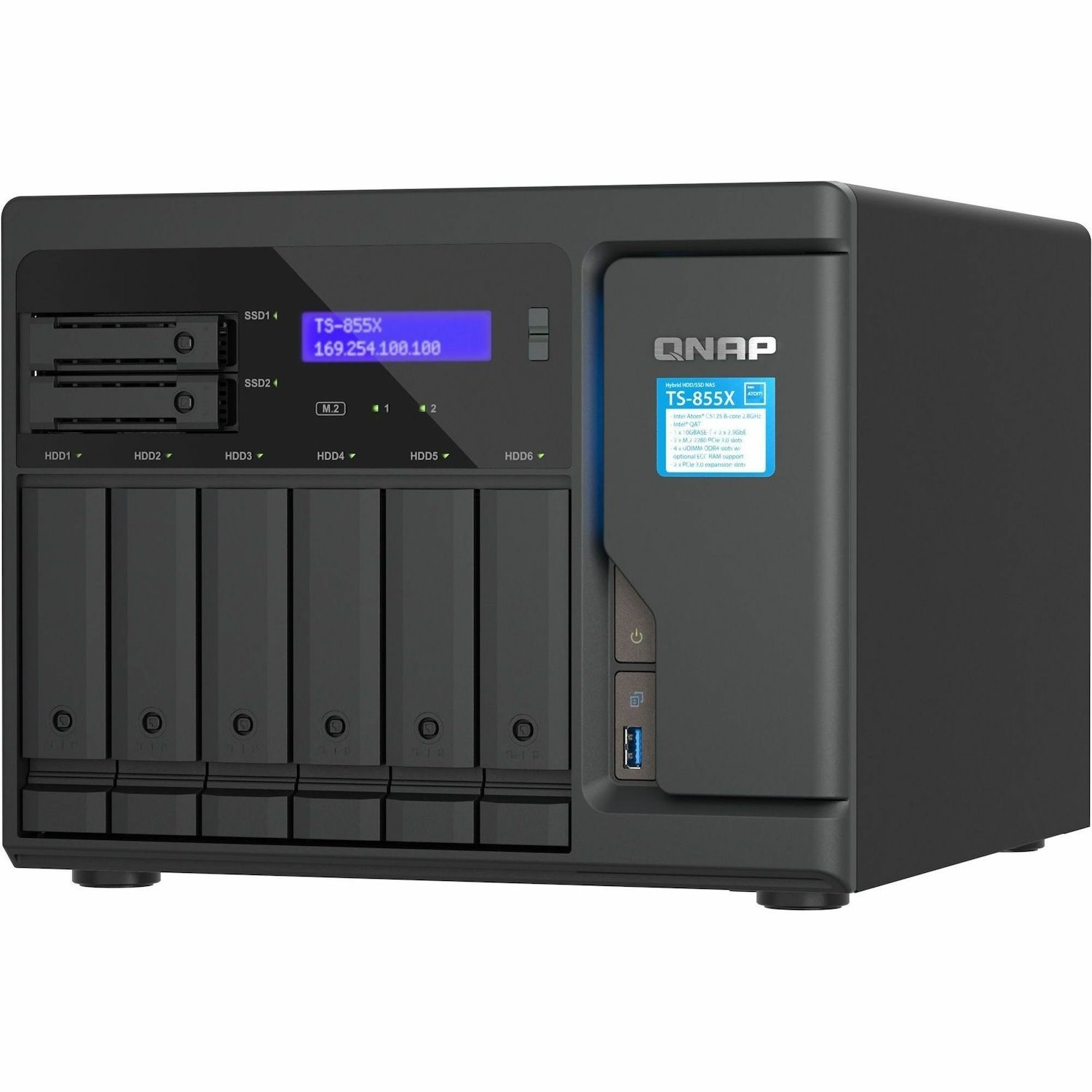 QNAP 8-BAY NAS 3.5"(0/6) 2.5"(0/2), ATOM 8C, 8GB, 2.5GbE(2 ), 10GbE(1), PCIe, TWR, 3YR