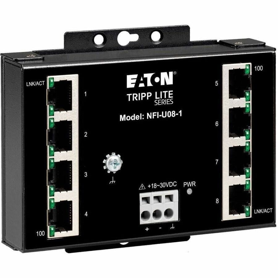 Eaton Tripp Lite Series 8-Port Unmanaged Fast Industrial Ethernet Switch - 10/100 Mbps, Ruggedized, -40&deg; to 75&deg;C, DIN/Wall Mount, TAA