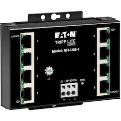 Eaton Tripp Lite Series 8-Port Unmanaged Fast Industrial Ethernet Switch - 10/100 Mbps, Ruggedized, -40° to 75°C, DIN/Wall Mount, TAA