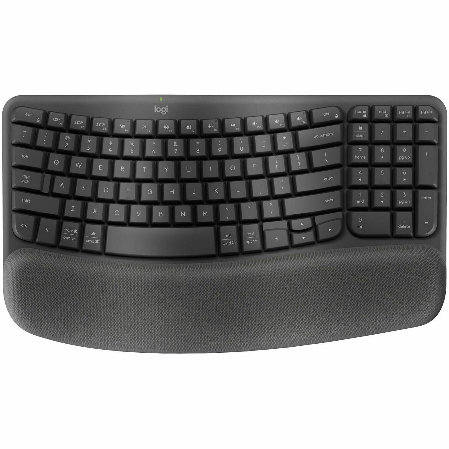 Logitech Wave Keys Wireless Ergonomic Keyboard with Cushioned Palm Rest, Comfortable Natural Typing, Graphite