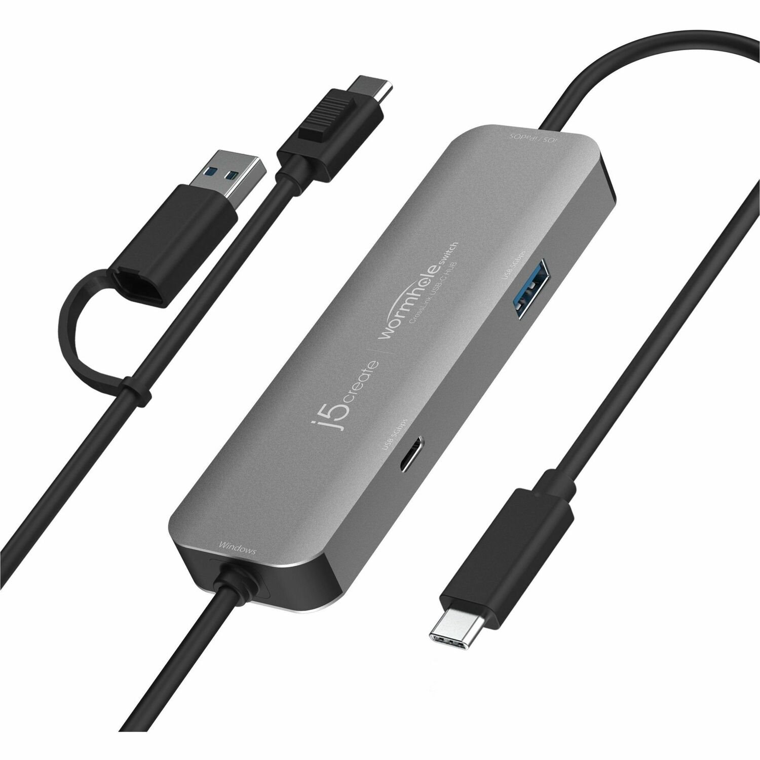 j5create Wormhole Switch JCH422-N USB Hub - USB Type C, USB Type A - 640 MB/s - Tablet, Smartphone, Mouse, Keyboard, Flash Drive - Space Gray