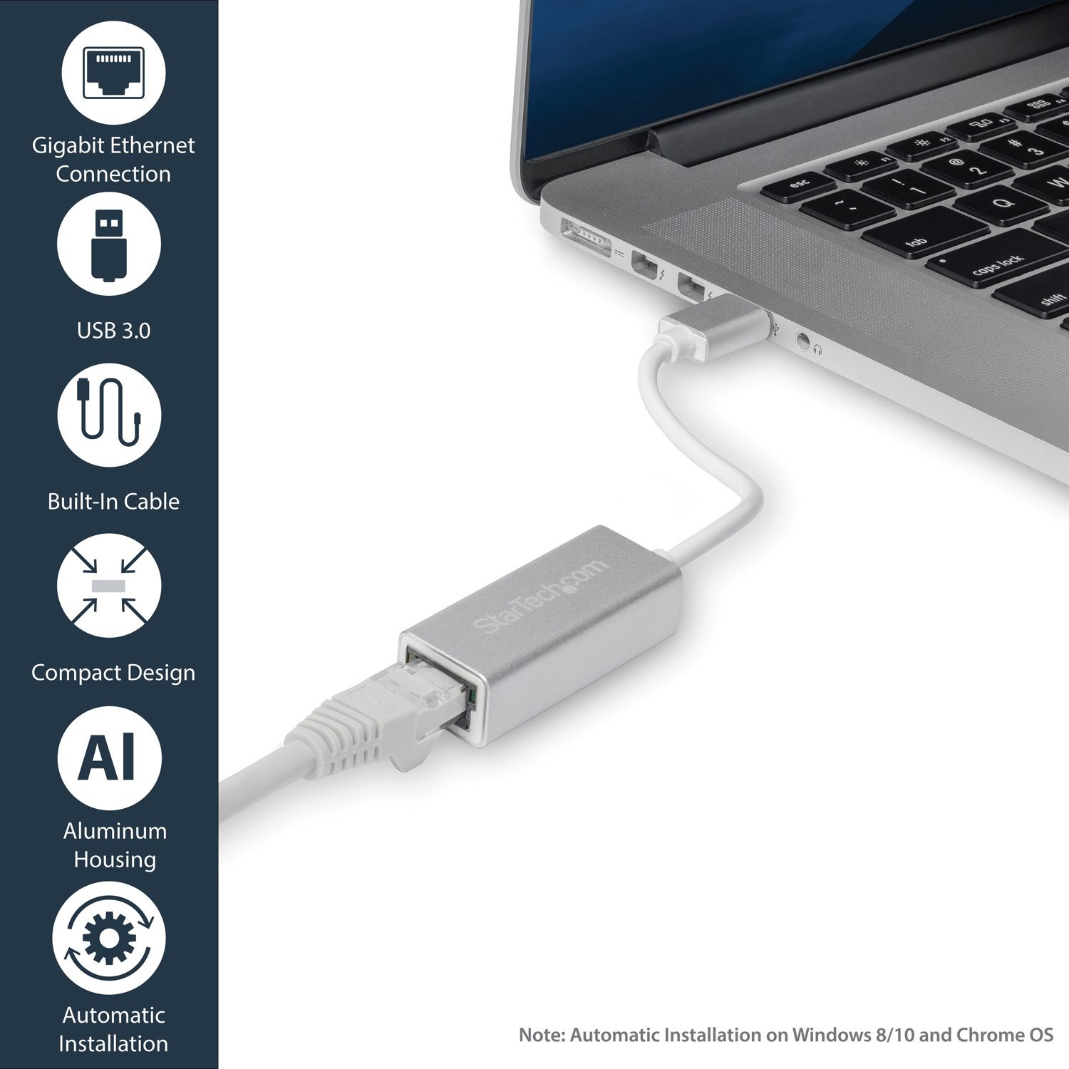 StarTech.com USB 3.0 to Gigabit Network Adapter - Silver - Sleek Aluminum Design Ideal for MacBook, Chromebook or Tablet