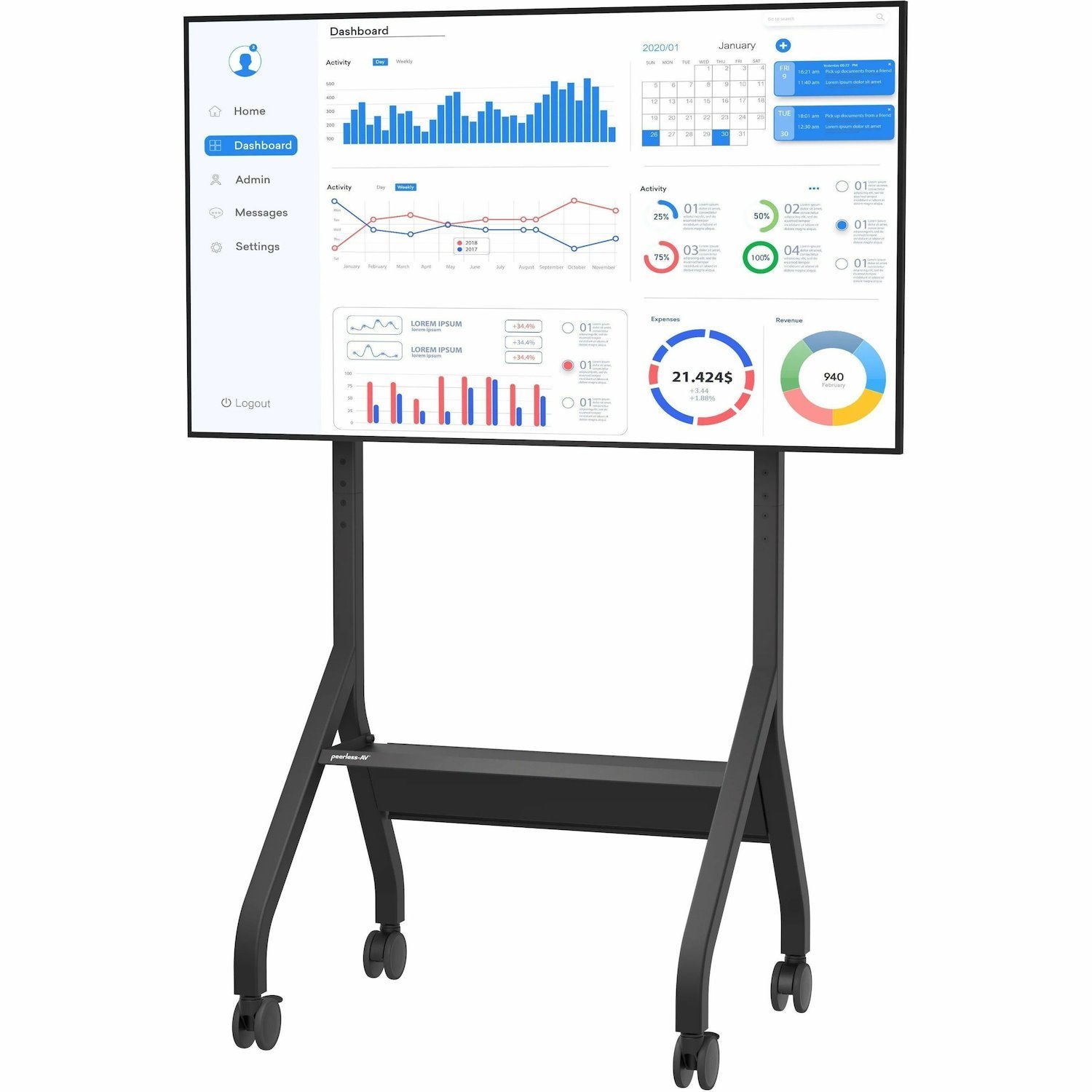 Peerless-AV&reg; SmartMount&reg; Flat Panel Cart for 43" to 75"+ Displays