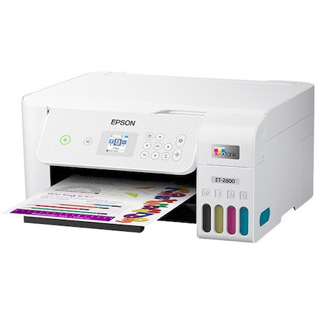 Epson EcoTank ET-2800 Inkjet Multifunction Printer-Color-Copier/Scanner-5760x1440 Print-120 sheets Input-Color Scanner-1200 Optical Scan-Wireless LAN-Epson Smart Panel App-Epson iPrint-Epson Remote Print-Apple AirPrint-Mopria