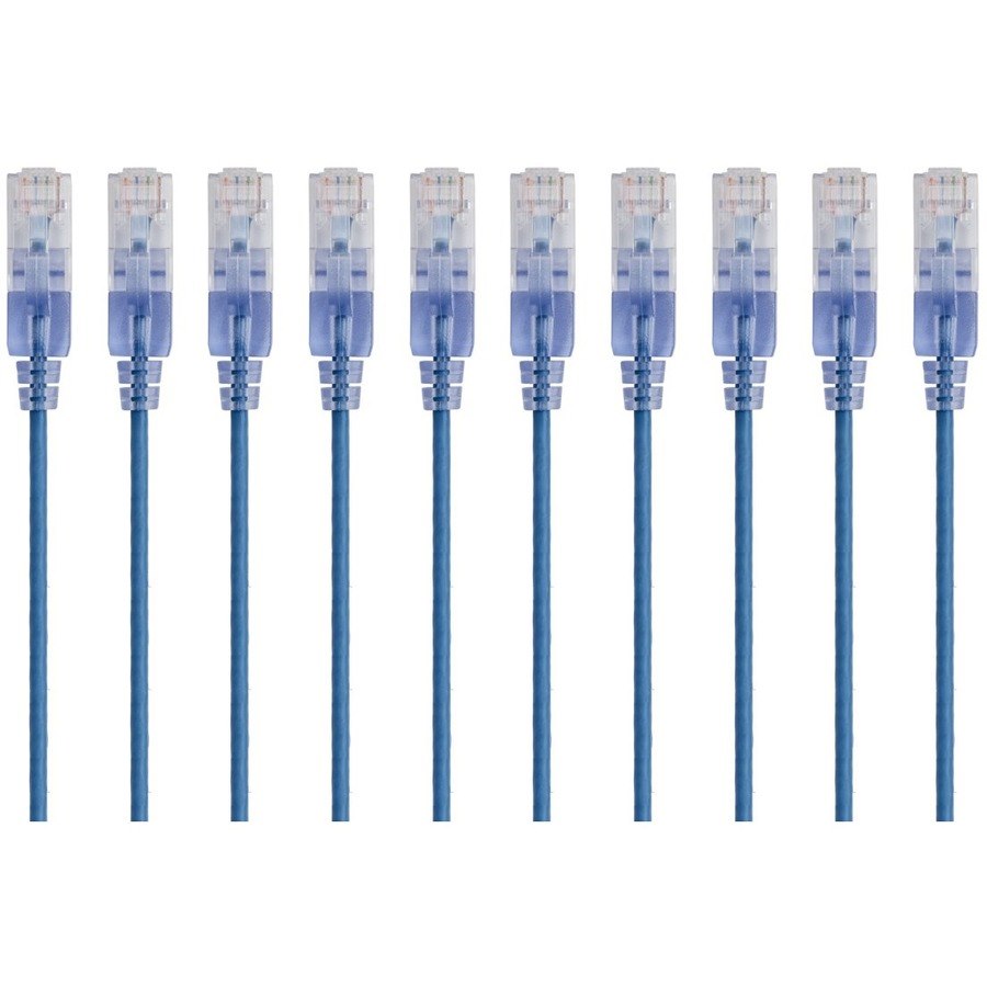 Monoprice 10-Pack, SlimRun Cat6A Ethernet Network Patch Cable, 1ft Blue