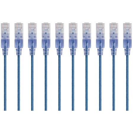 Monoprice 10-Pack, SlimRun Cat6A Ethernet Network Patch Cable, 1ft Blue