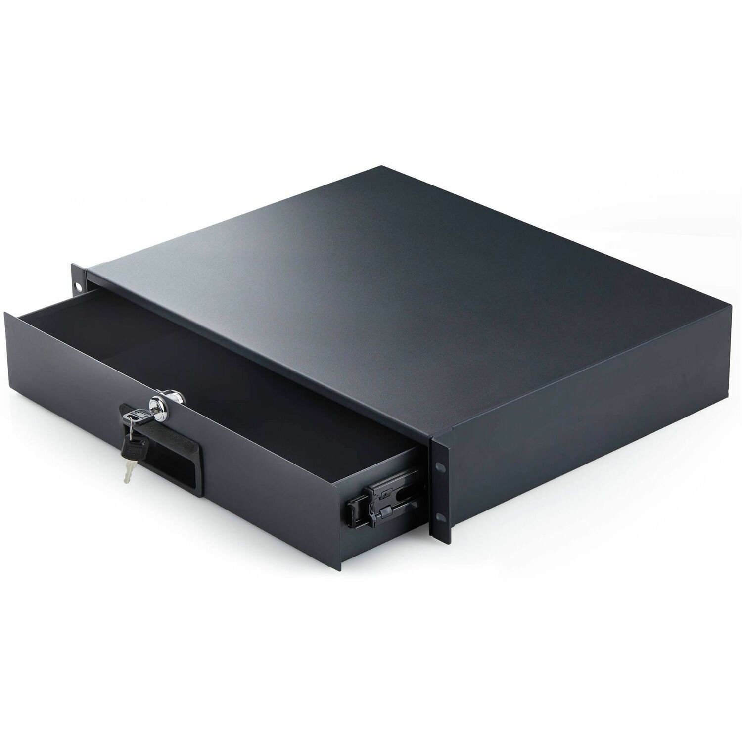 StarTech 2U Steel Lockable 19in Rackmount Drawer for AV, Network, Server Cabinet, 22lb Max, Cable Pass-through Holes