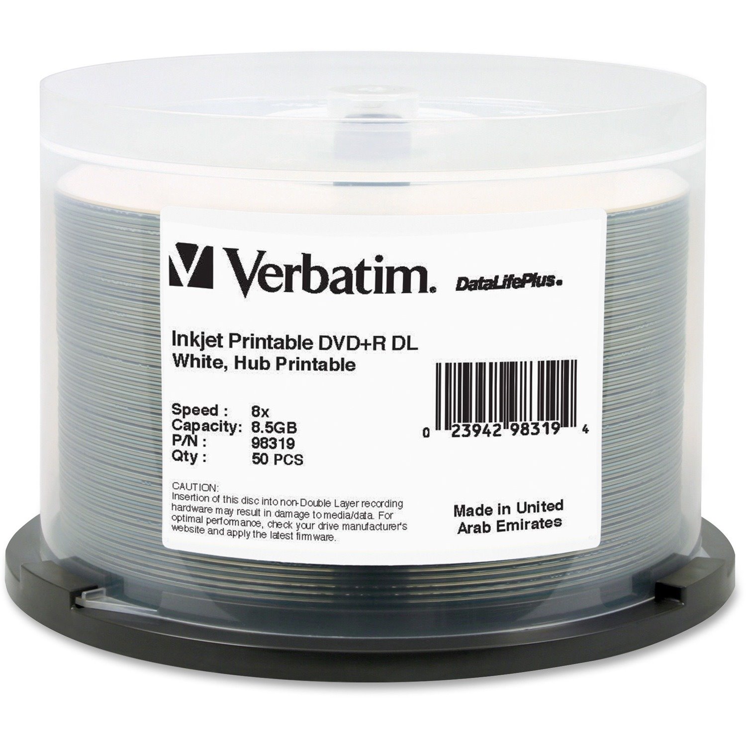 Verbatim DataLifePlus DVD Recordable Media - DVD+R DL - 8x - 8.50 GB - 50 / Pack - White