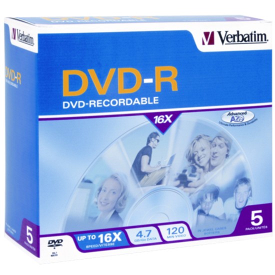 Verbatim 95070 DVD-R 4.7GB Jewel Case 5 Pack 16x
