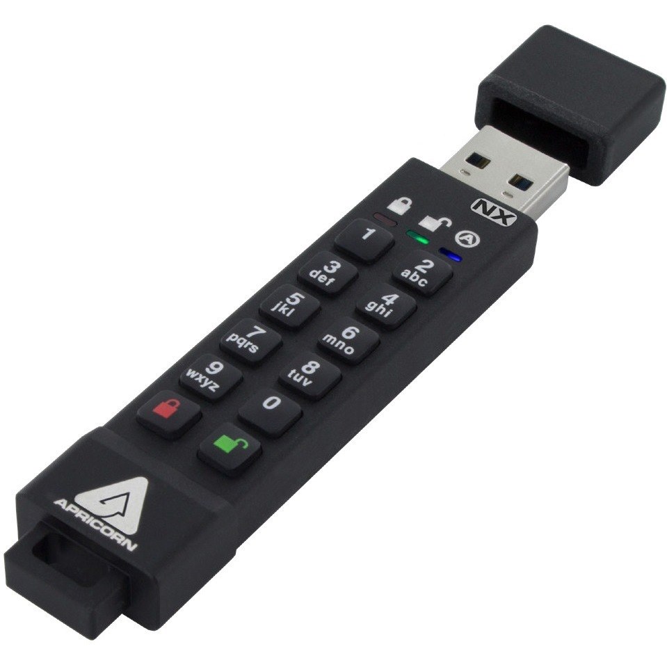 Apricon Aegis Secure Key 3NX: Software-Free 256-Bit AES XTS Encrypted USB 3.1 Flash Key with FIPS 140-2 level 3 validation, Onboard Keypad, and up to 25% Cooler Operating Temperatures.