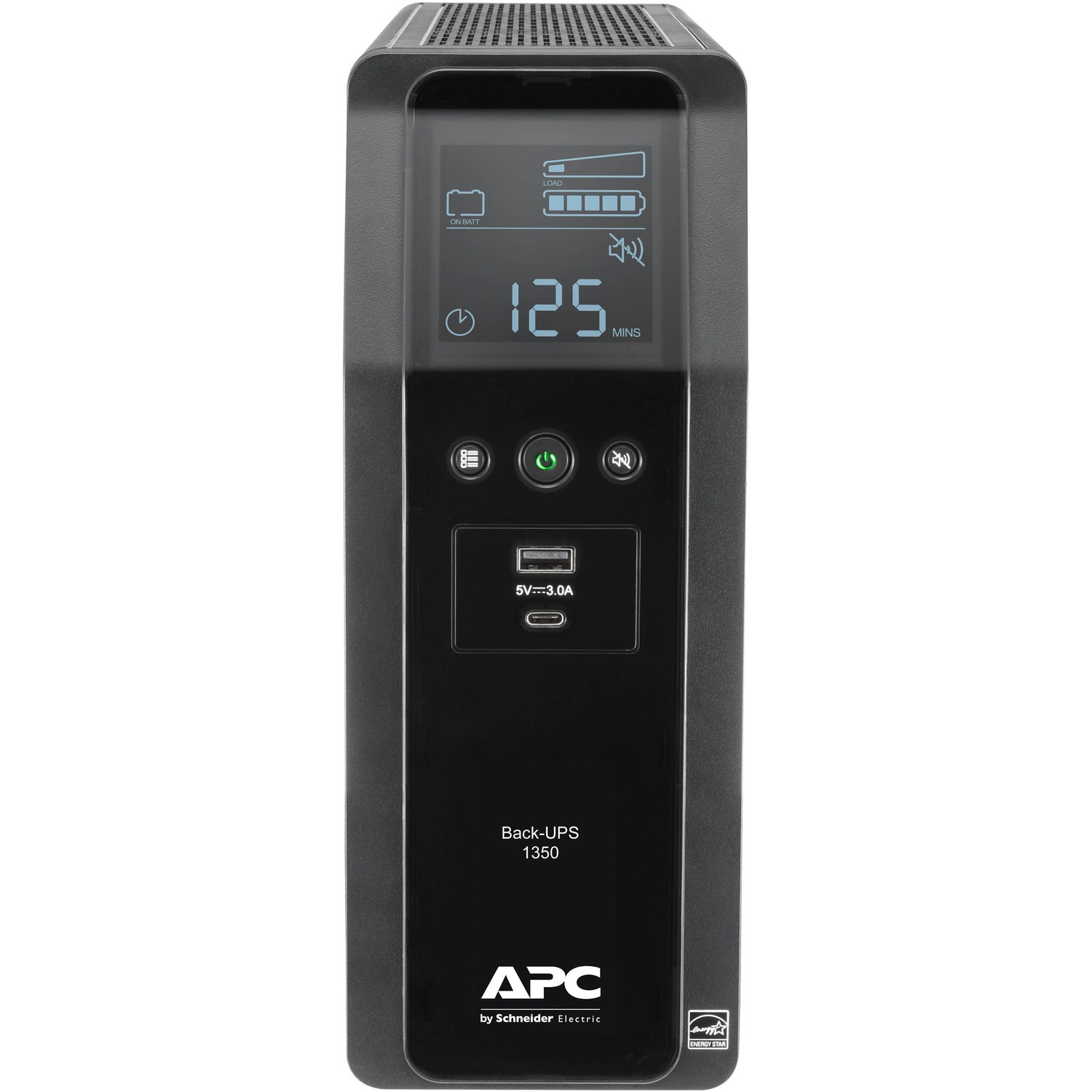 APC Back-UPS Pro 1350VA, Tower, 120V, AVR, LCD, 2 USB charging ports, 10 NEMA outlets (4 surge)