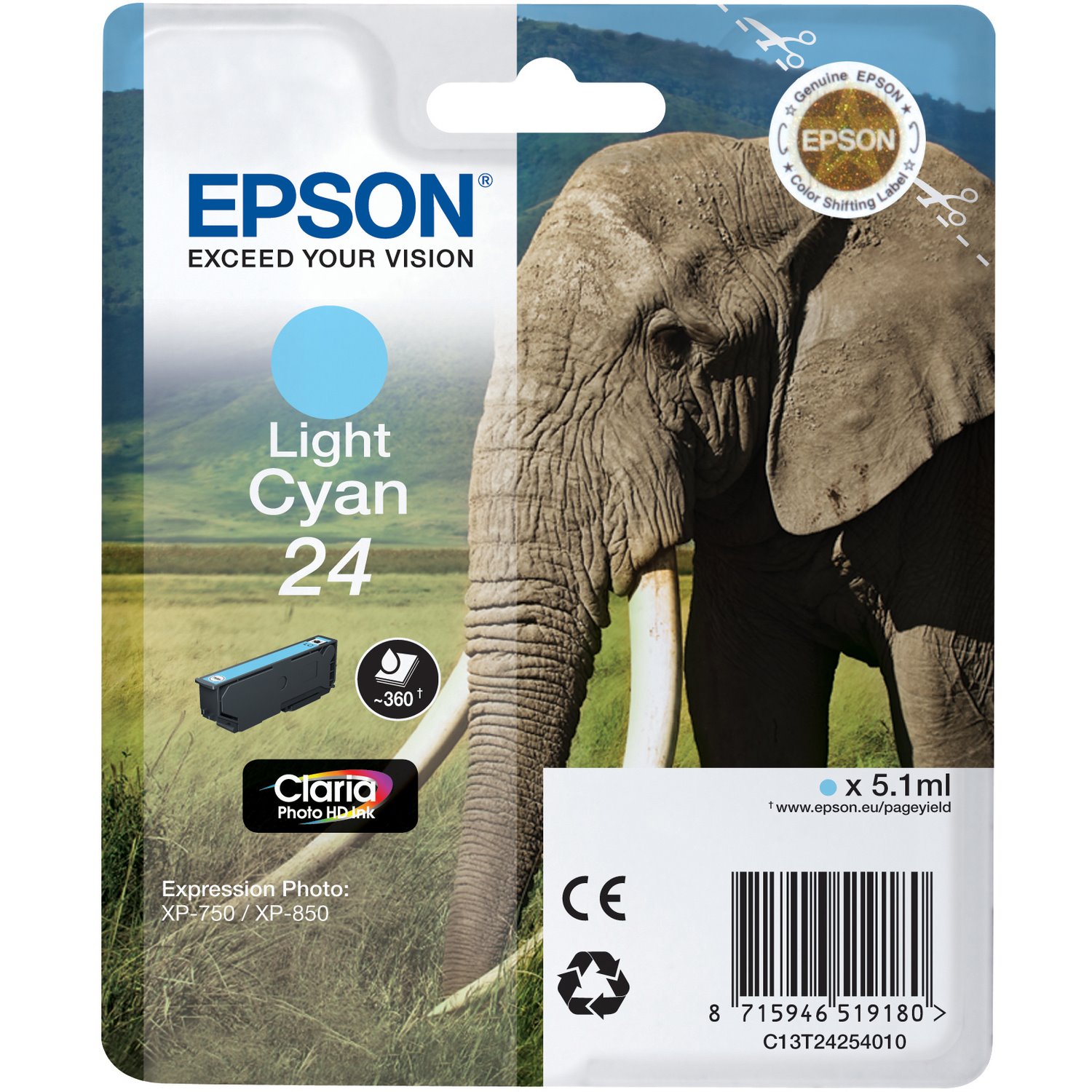 Epson Claria 24 Original Inkjet Ink Cartridge - Light Cyan - 1 / Blister Pack