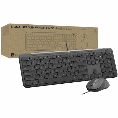 Logitech Signature Slim Wired Combo MK625 for Business, Optical Wired Mouse, Full-Size Keyboard, Plug-and-Play, Graphite