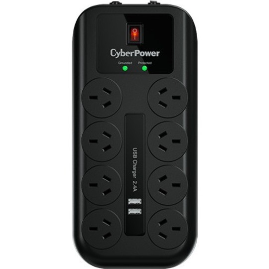 CyberPower 8-port Surge Protector with 2 x USB Charging Ports - 5 Yrs Adv. Replacement WTY