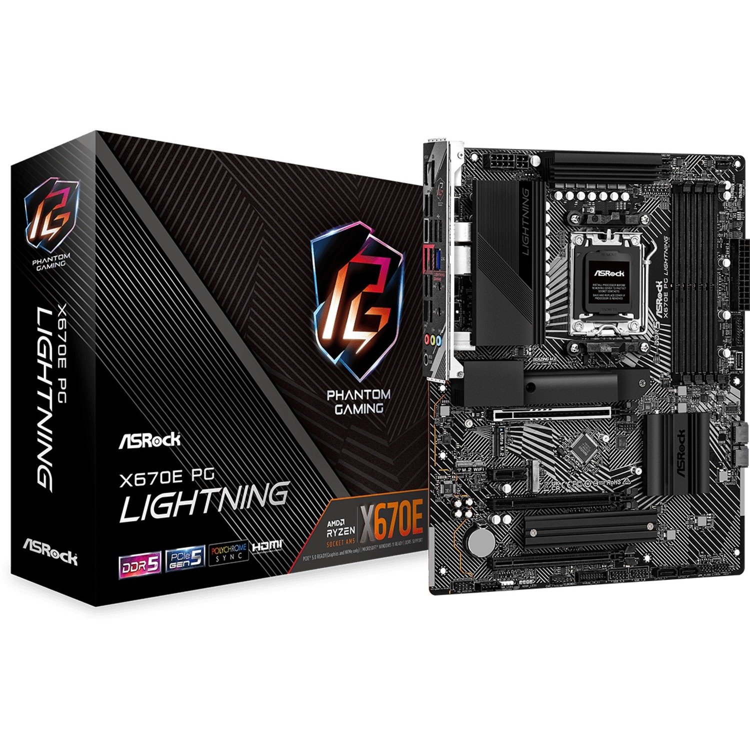 ASRock X670E PG Lightning Gaming Desktop Motherboard - AMD X670 Chipset - Socket AM5 - ATX