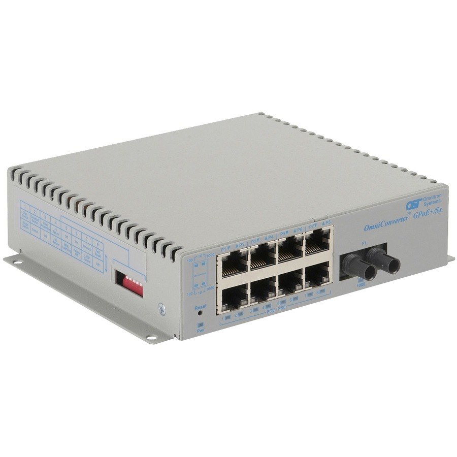 Omnitron Systems OmniConverter Unmanaged Gigabit PoE+, SM ST, RJ-45, Ethernet Fiber Switch