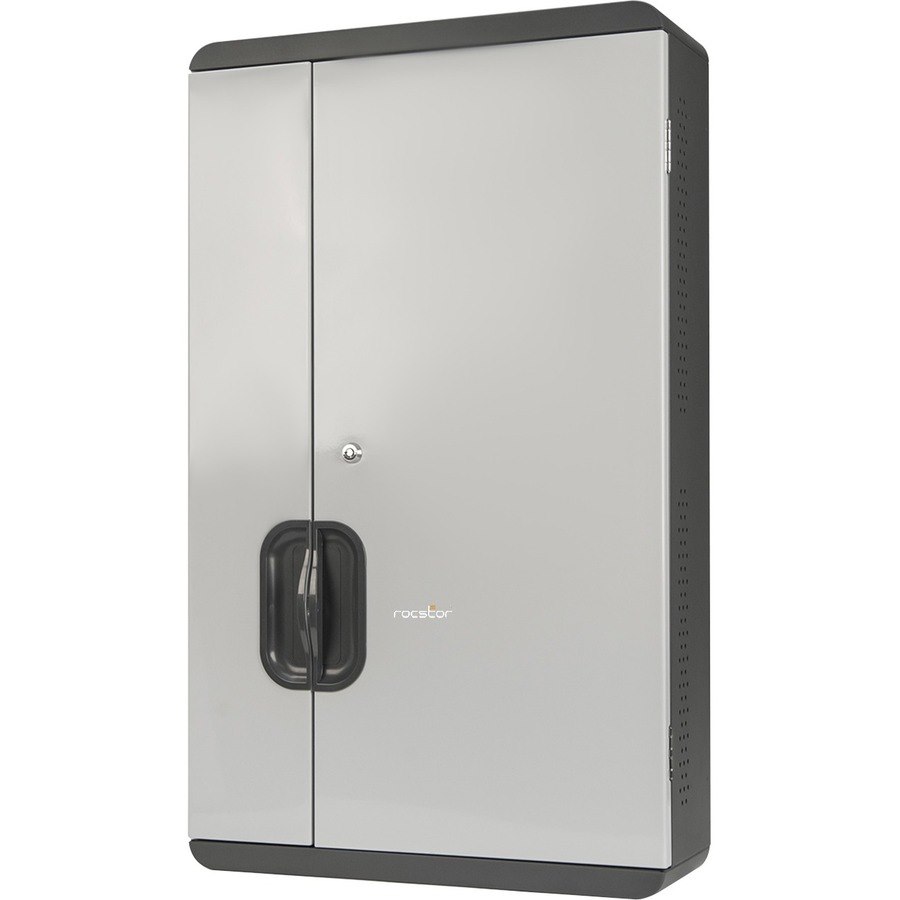Rocstor Volt CW12 Slim Wall Mount Charing Station - Up to 12 Device - Intelligent Power A/C Charging Cabinet for iPad&reg;, MacBook&reg; Air, MacBook&reg; Pro, Samsung&reg; Galaxy&reg;, Chromebook&reg;, Tablets and Notebook up to 13.3" Display - Overall Size 22.5" W x 7" Dx 35" H - Steel Cabinet Construction - TAA Compliant - Grey Color - Wall Mount Charging Cabinet For up to 12 Devices MACBOOK&reg;/CHROMEBOOK&reg;/ NOTEBOOK UP TO 13"