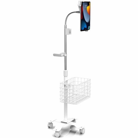 CTA Digital Compact Gooseneck Floor Stand with Accessories for 7-13-Inch Tablets (White)