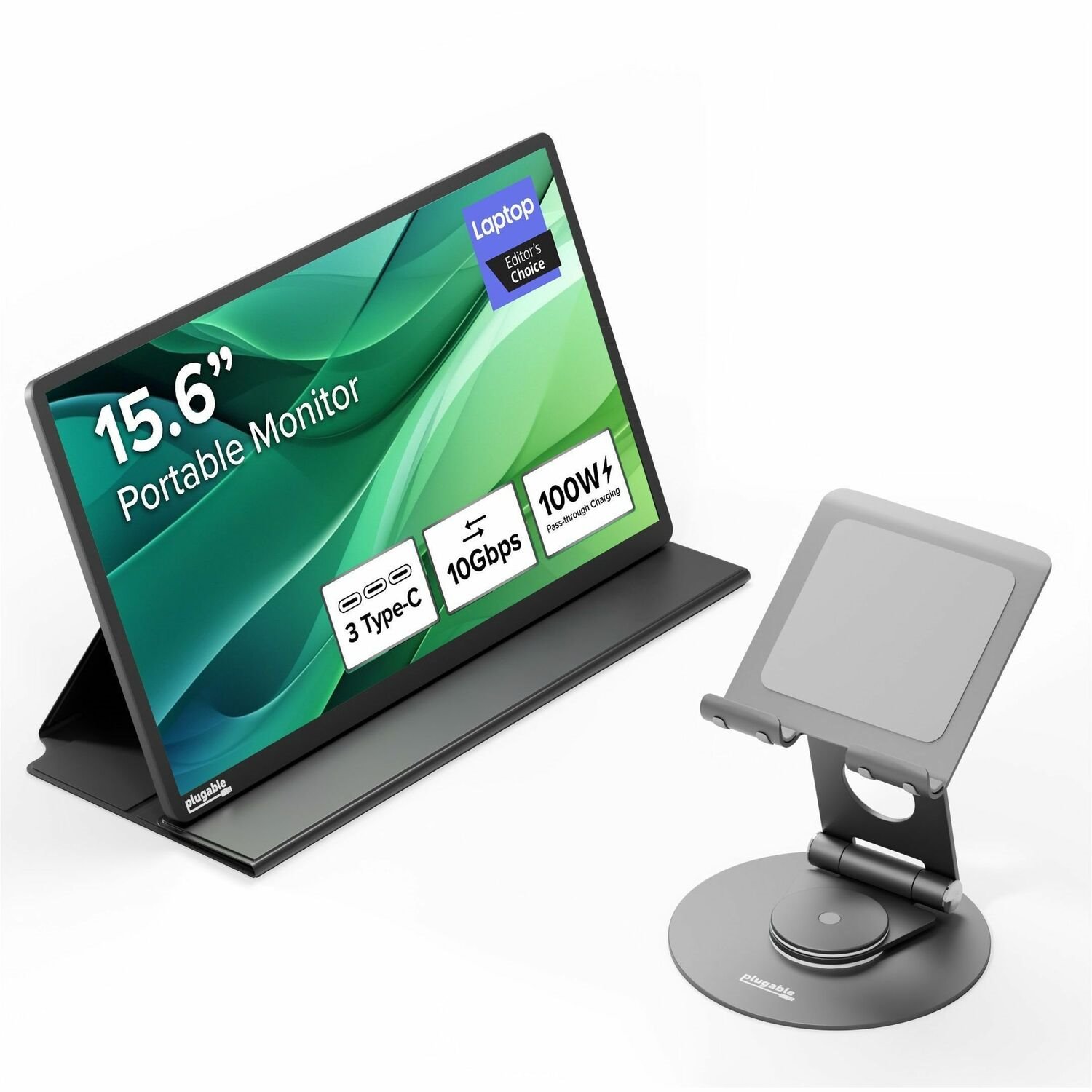 Plugable's award winning portable monitor (USBC-PDMON) and stand (PT-STAND1) bundle