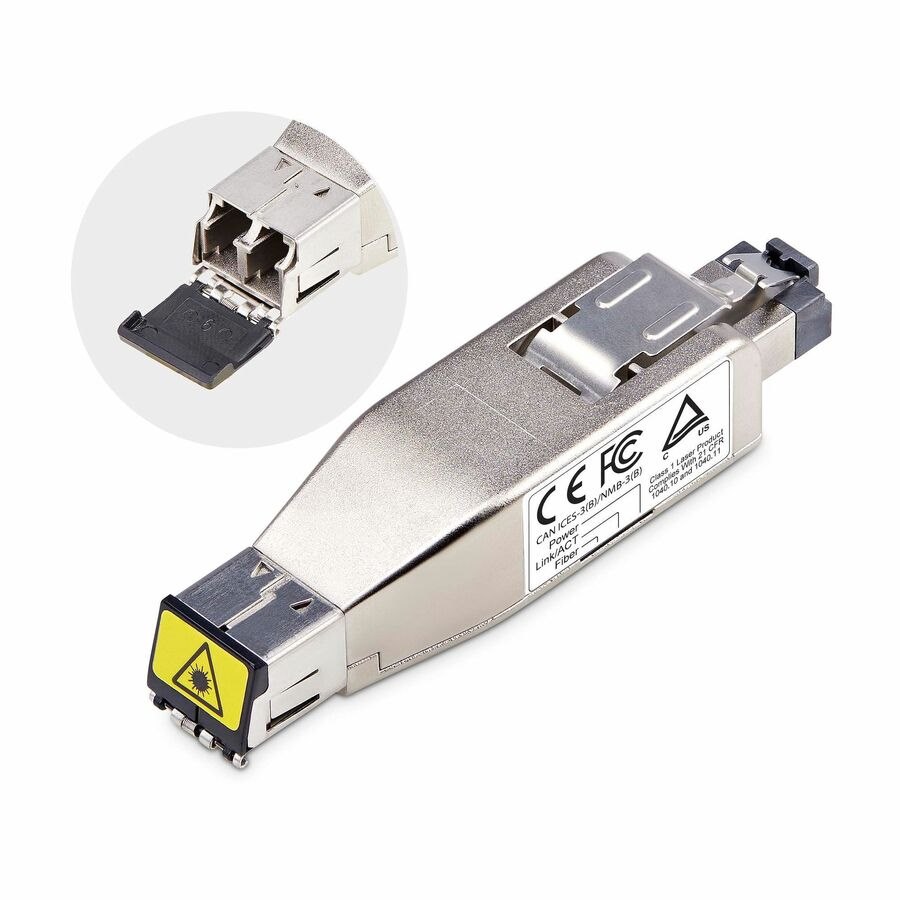 StarTech.com Gigabit Fiber to RJ45 Ethernet Media Converter Dongle, PoE Powered, SMF/MMF, Single/Multimode Optical Fiber, Metal Housing