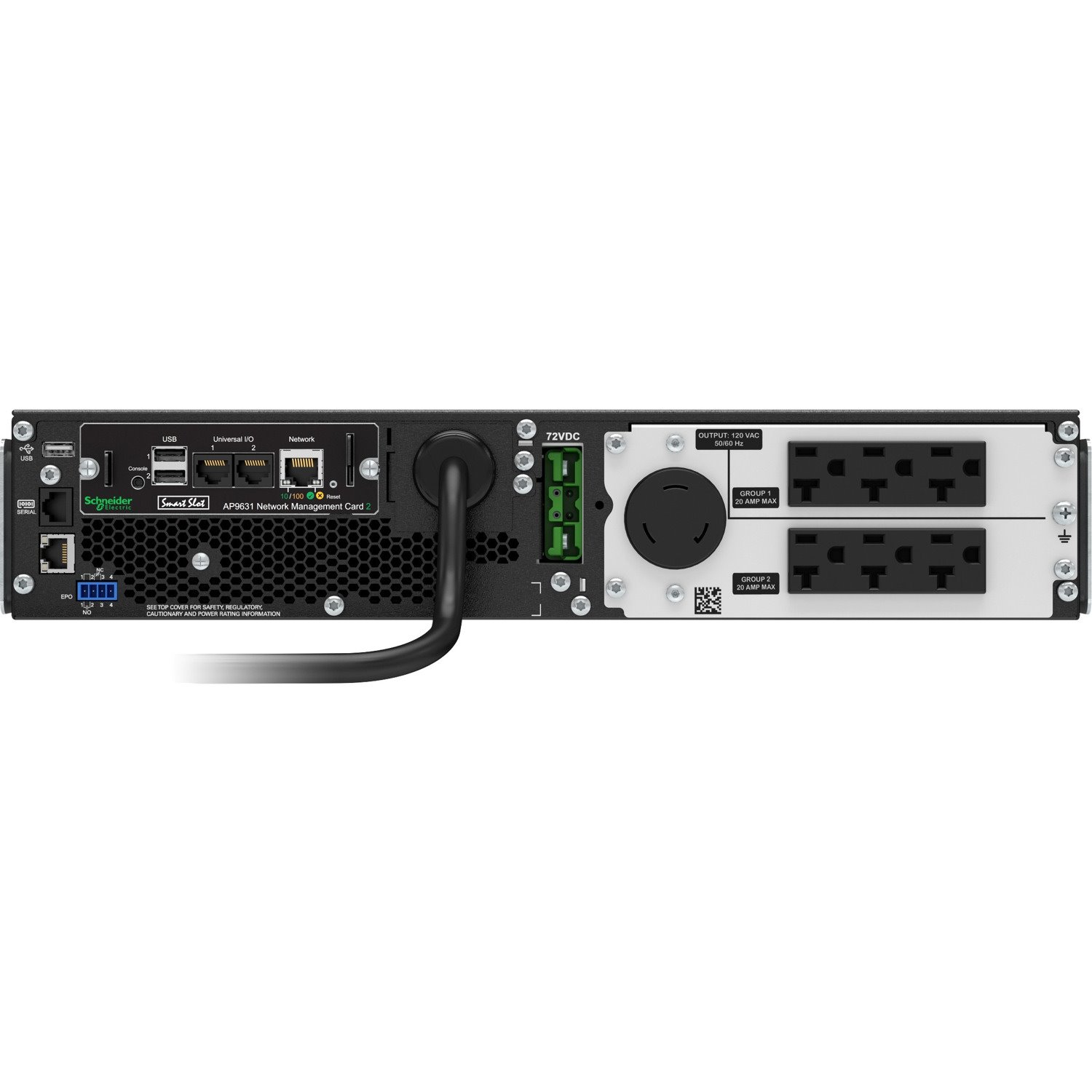 APC Smart-UPS On-Line, 2200VA, Rackmount 2U, 120V, 6x 5-20R+1x L5-20R NEMA outlets, Network Card, Extended runtime, W/ rail kit