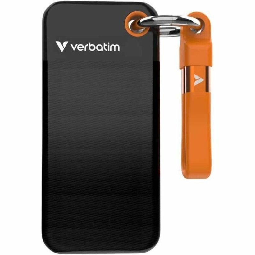 Verbatim 1TB Pocket SSD USB 3.2 Gen 2 1TB Black Orange Convenient Keyring cable holder. Compact, Rugged. Ultra Lightweight Performance 58g Portable B