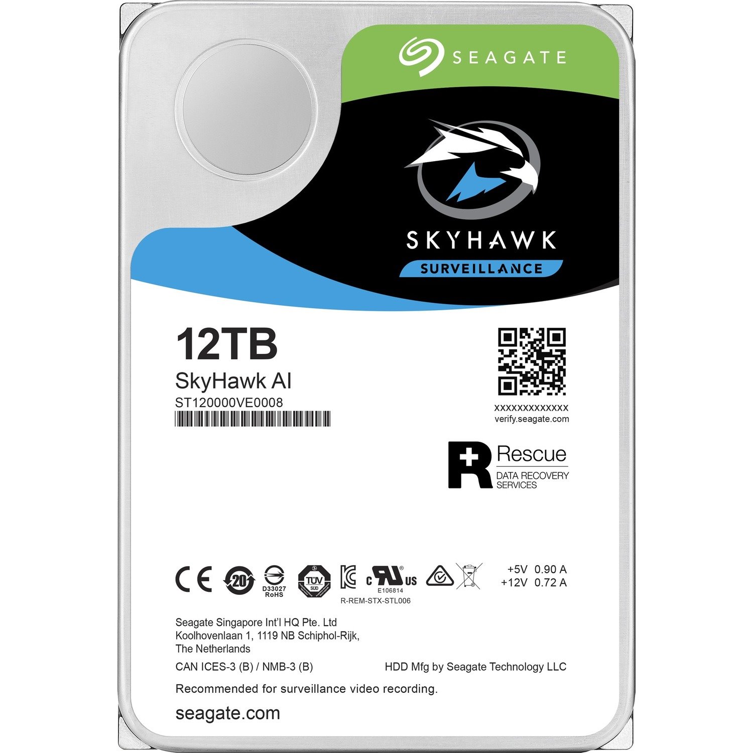 Seagate SkyHawk AI ST12000VE0008 12 TB Hard Drive - 3.5" Internal - SATA (SATA/600)