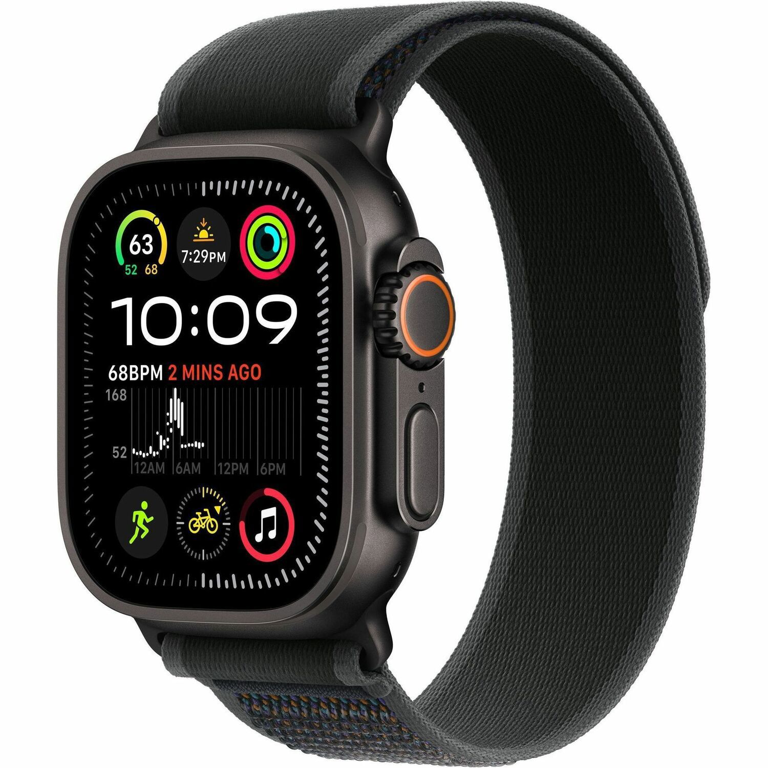 Apple Watch Ultra 2 Smart Watch - 49 mm Case Height - 44 mm Case Width - Black Case Color - Black Band Color - Glass Body Material - Titanium Case Material - Wireless LAN - LTE, UMTS