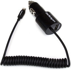StarTech.com Dual-port Car Charger with Lightning Cable and USB 2.0 Port - Black