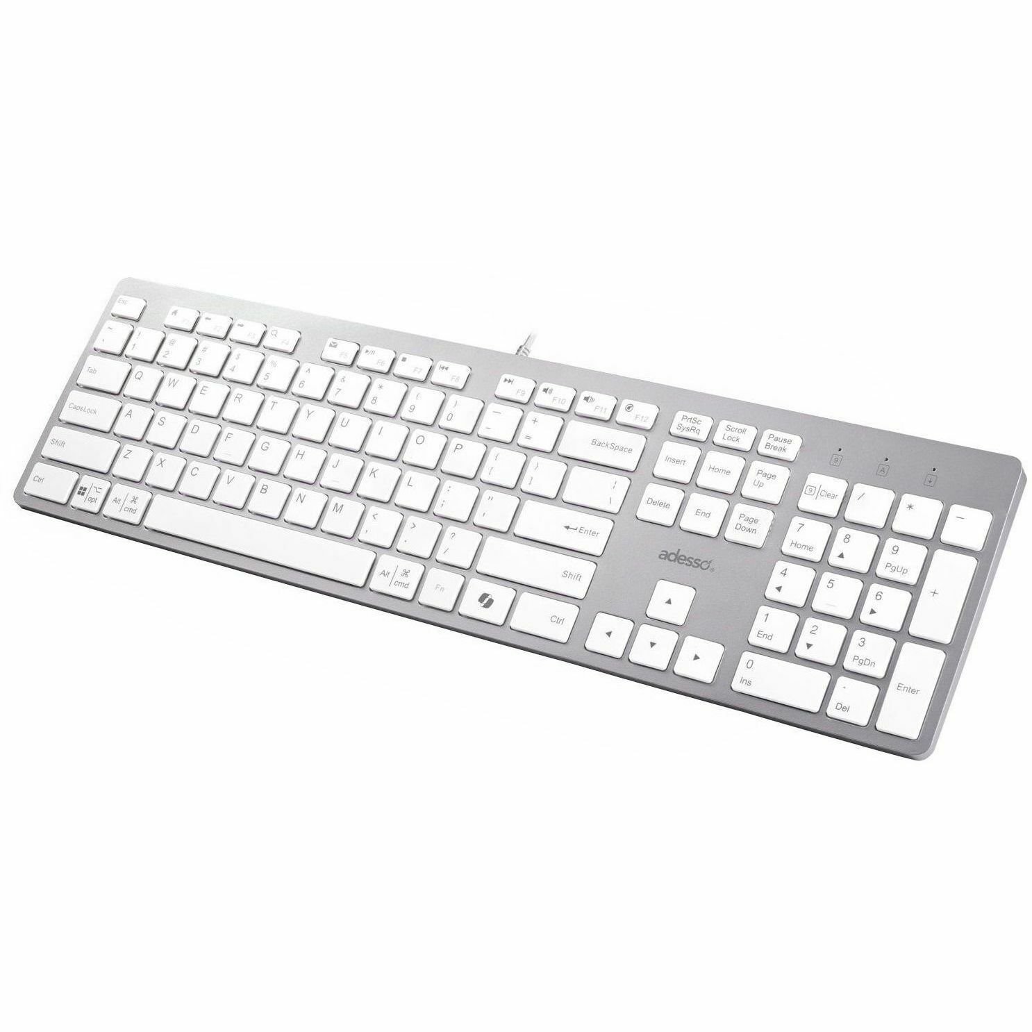 Adesso EasyTouch AKB-730UW Keyboard - Cable Connectivity - USB Type C Interface - English (US) - White