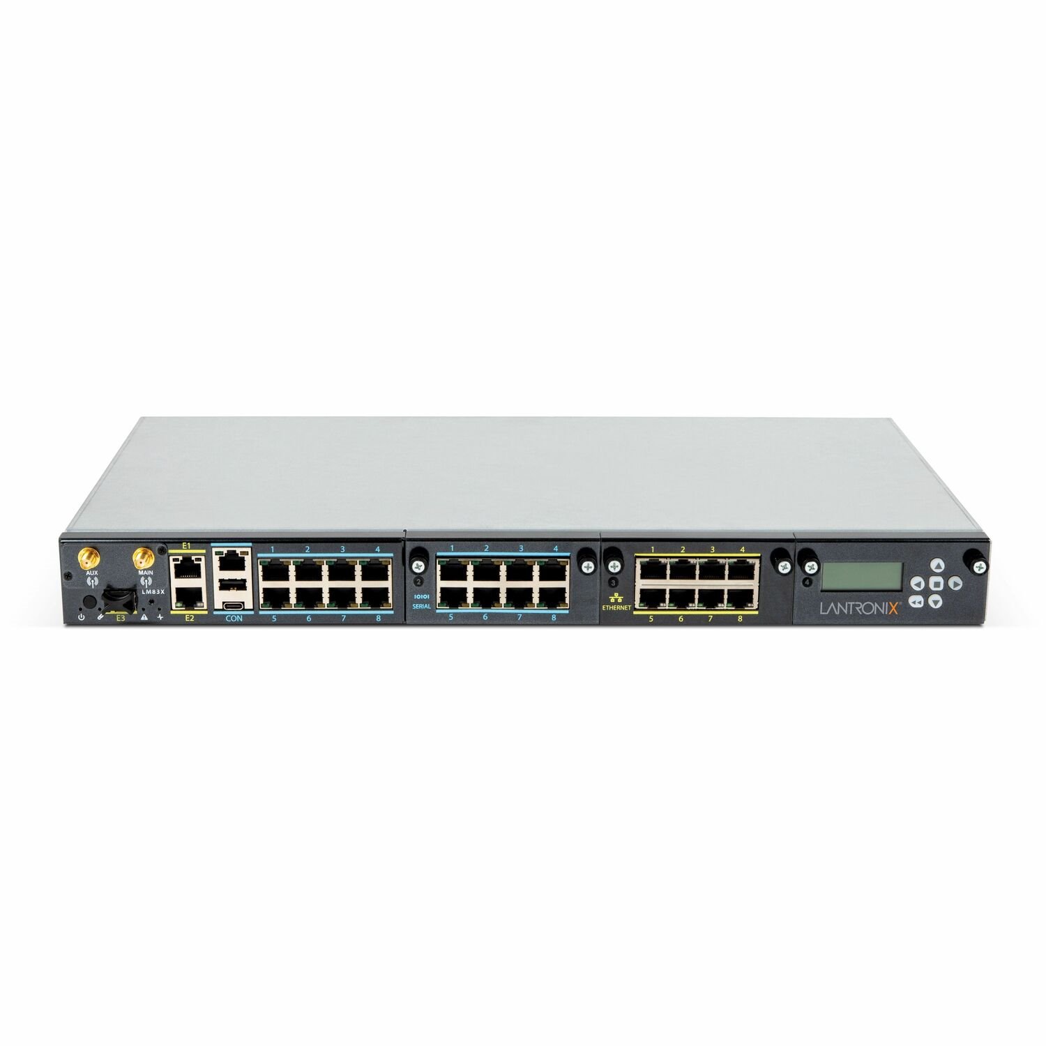 LM83X Console Server with 16 total serial ports & LCD card, dual DC power