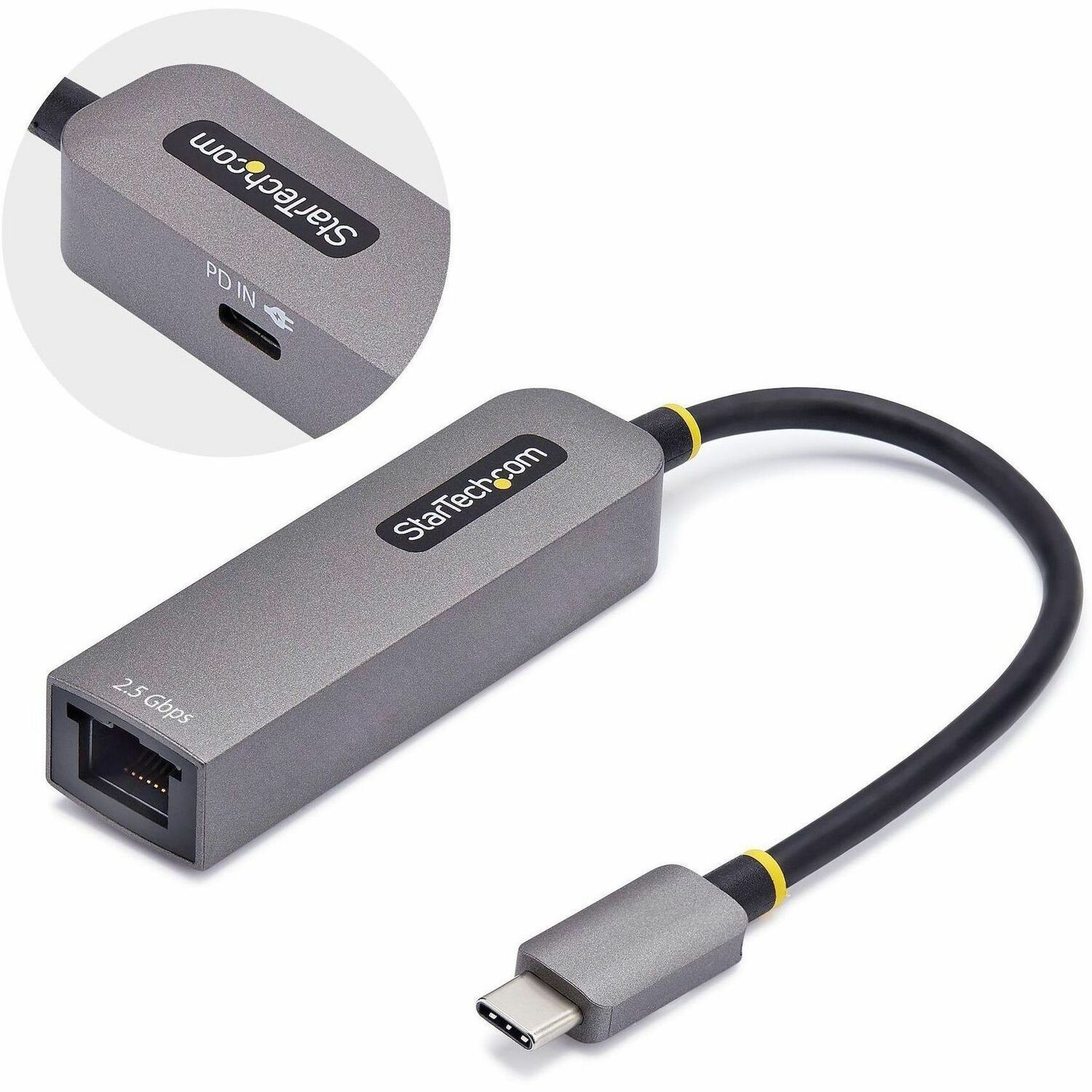 StarTech.com 2.5GbE USB-C naar Ethernet Adapter, 100W PD Pass-Through, NBASE-T NIC, USB 3.0 Type-C 2.5/1G Multi Speed Netwerk, RJ45