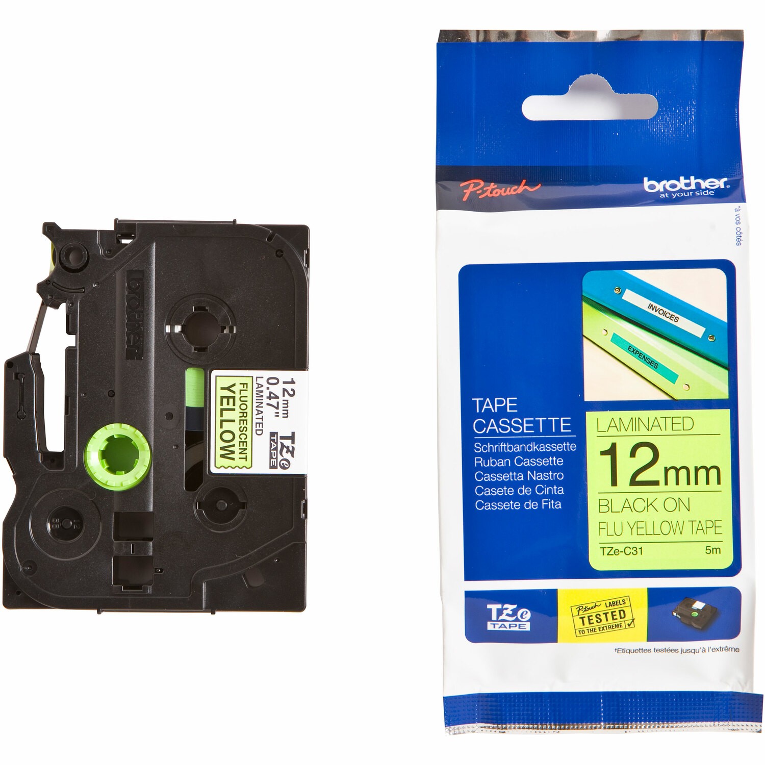 Brother TZE-C31 - 12MM Black On Fluoro Orange TZE Tape