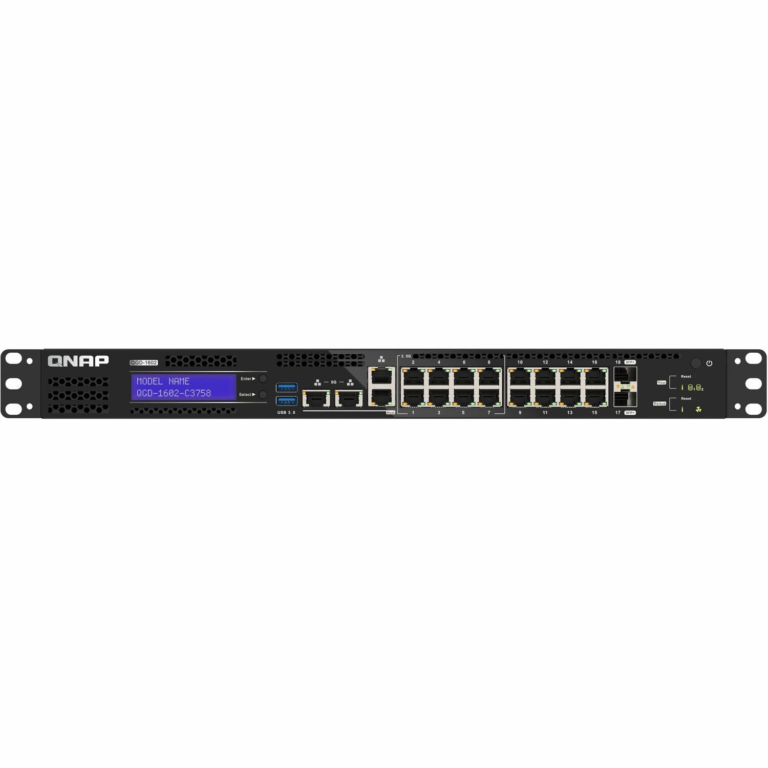 QNAP QGD QGD-1602-C3758-16G 16 Ports Manageable Ethernet Switch - Gigabit Ethernet, 2.5 Gigabit Ethernet, 5 Gigabit Ethernet, 10 Gigabit Ethernet - 2.5GBase-T, 5GBase-T, 10GBase-X, 1000Base-X - Black - Grey
