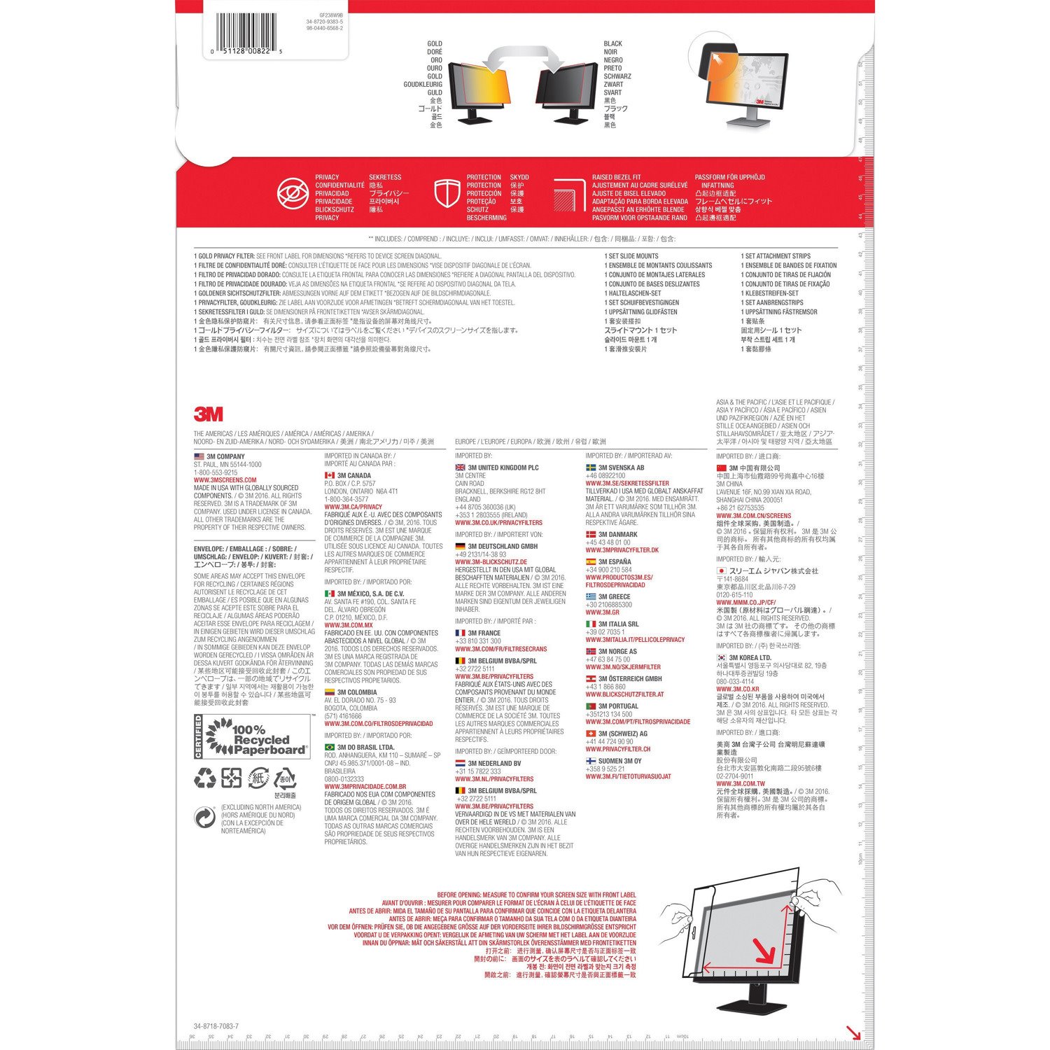 3M&trade; Gold Privacy Filter for 23.8in Monitor, 16:9, GF238W9B