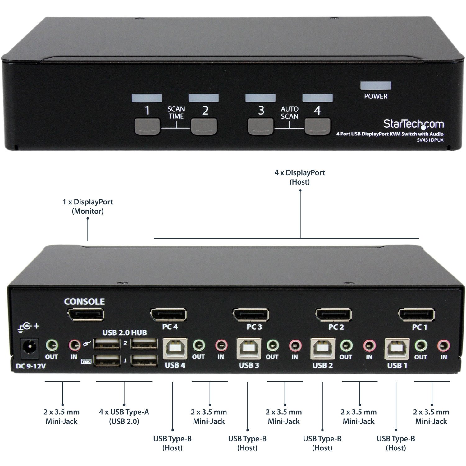 StarTech.com 4-Port DisplayPort KVM Switch - DisplayPort 1.2 KVM - 4K 60Hz