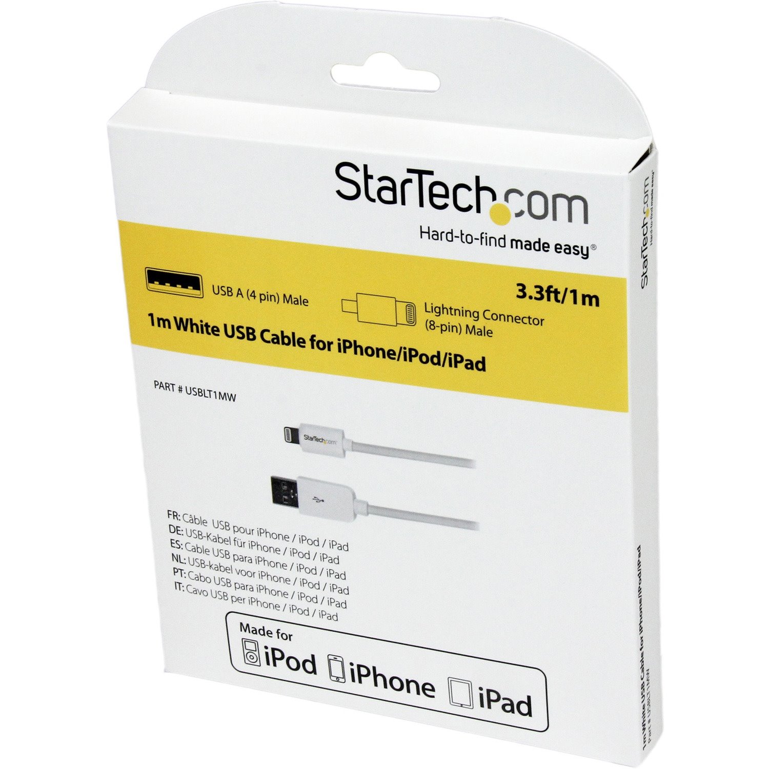 StarTech.com 1m (3ft) White AppleÂ&reg; 8-pin Lightning Connector to USB Cable for iPhone / iPod / iPad