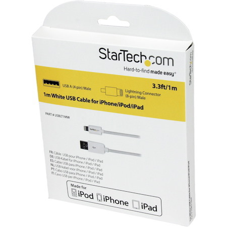 StarTech.com 1m (3ft) White Apple® 8-pin Lightning Connector to USB Cable for iPhone / iPod / iPad