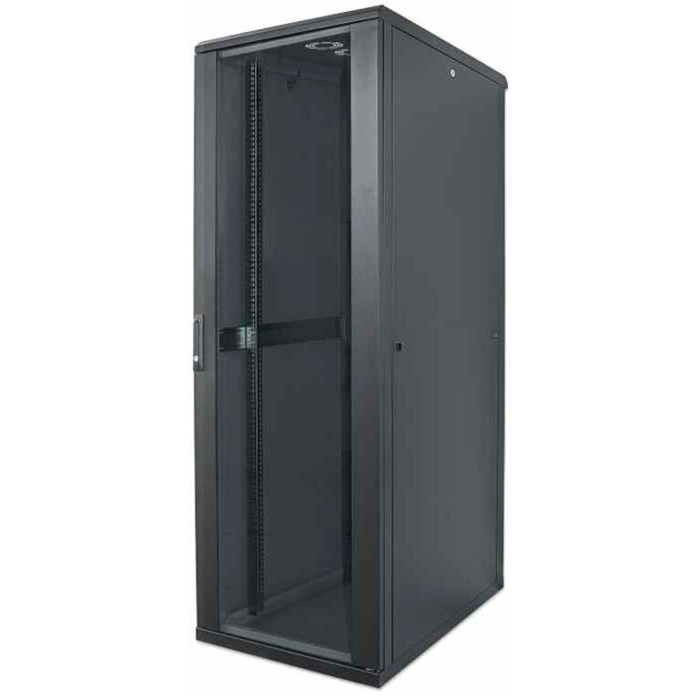 19˘ Network Cabinet - Free Standing, 26U, 600x800mm (width x depth), Black, Flatpack, Max 1500kg, Multi-Point Door Lock, One Lock Per Side Panel, Usable Depth 123 to 573mm, IP20 rated, Rack, Steel