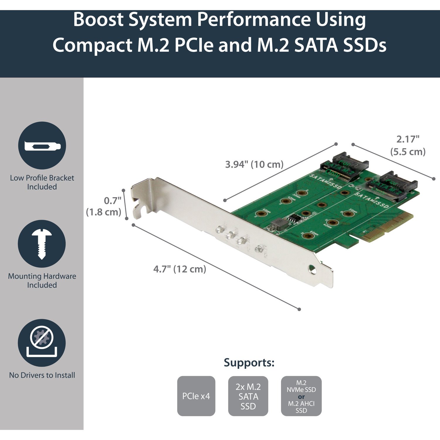 StarTech.com M.2 Adapter &acirc;&euro;" 3 Port &acirc;&euro;" 1 x PCIe (NVMe) M.2 &acirc;&euro;" 2 x SATA III M.2 &acirc;&euro;" SSD PCIE M.2 Adapter &acirc;&euro;" M2 SSD &acirc;&euro;" PCI Express SSD