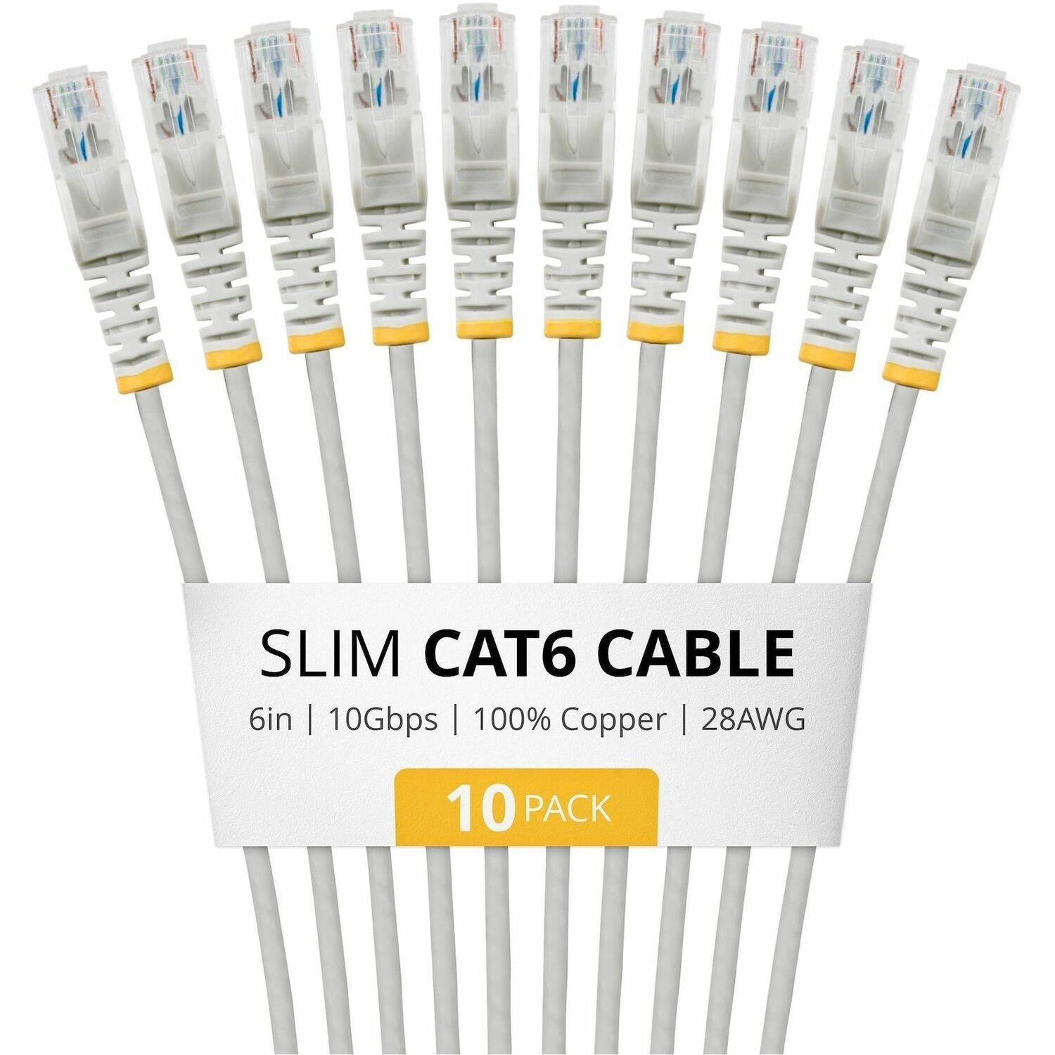 StarTech 6in Gray Slim CAT6 Cable, 10 Pack, Snagless RJ45, UTP, LSZH, 28AWG Pure Bare Copper, Slim Network Patch Cord