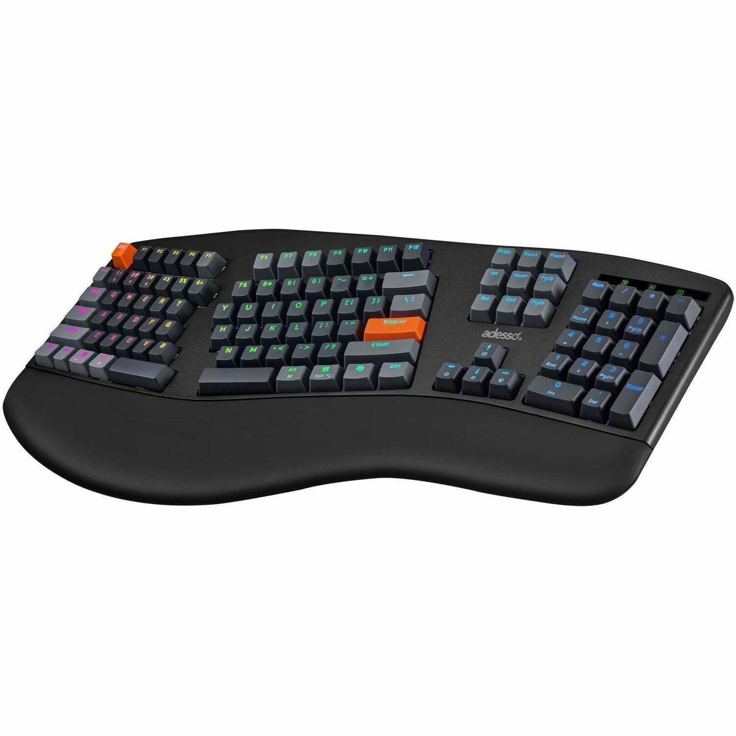 Adesso Easy Touch 1500 Keyboard - Wired/Wireless Connectivity - USB Type C Interface - RGB LED - English (US)