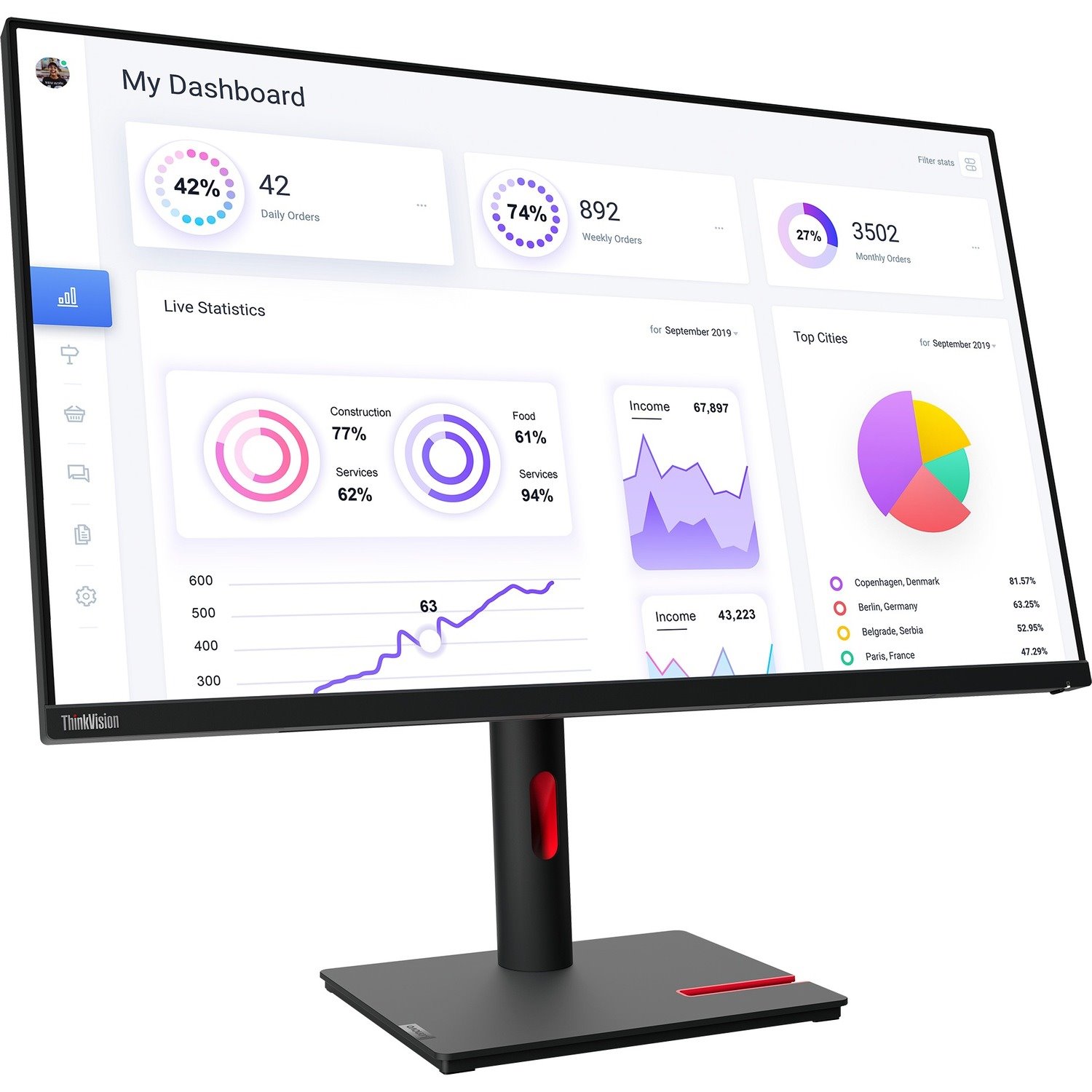 Lenovo ThinkVision T32p-30 32" Class 4K UHD LED Monitor - 16:9 - Raven Black