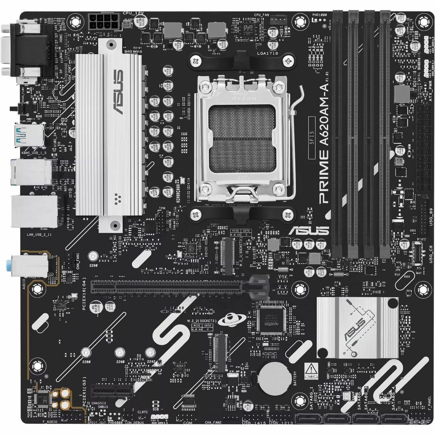Asus Prime A620AM-A-CSM Gaming Desktop Motherboard - AMD A620A Chipset - Socket AM5 - Micro ATX