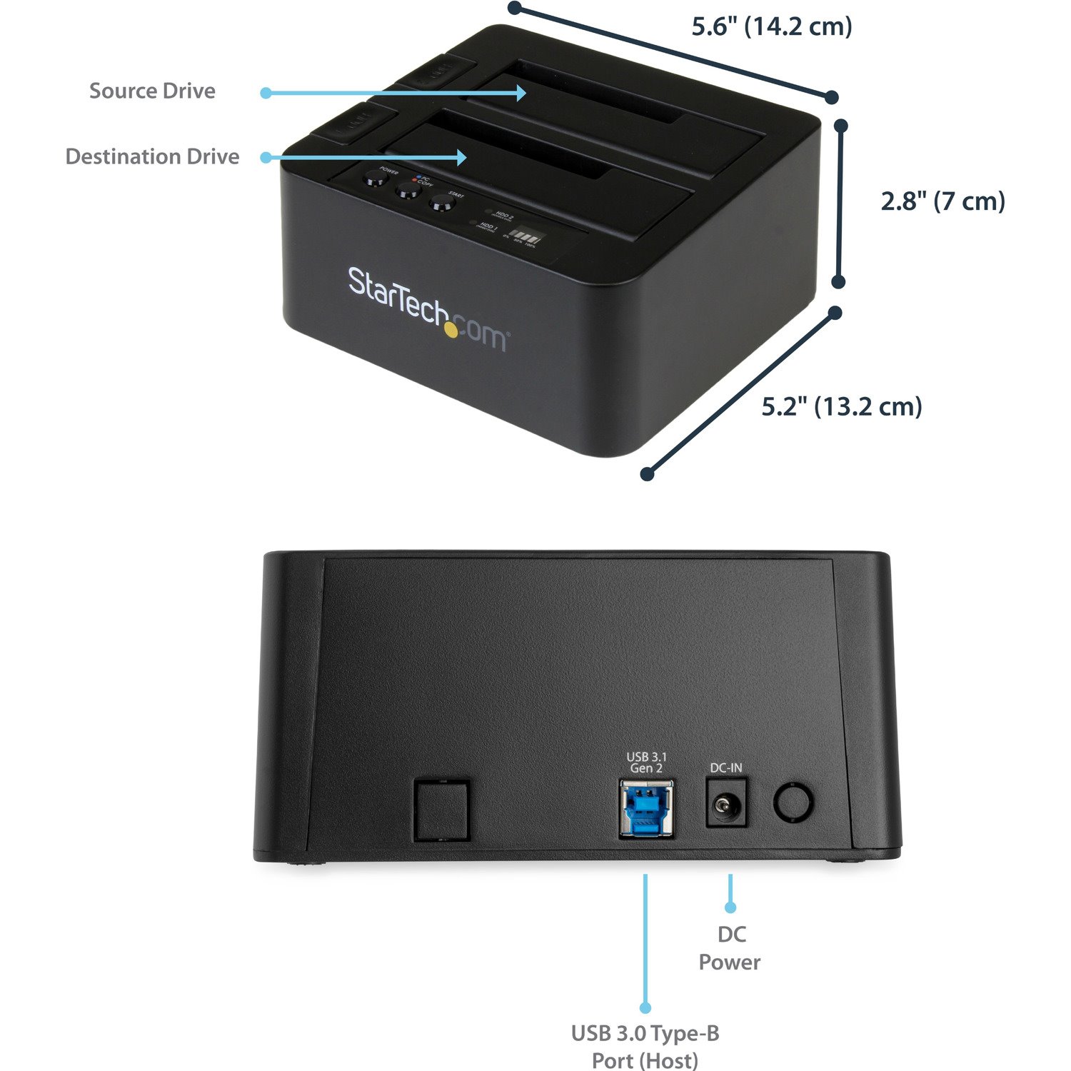 StarTech.com Standalone Hard Drive Duplicator, External Dual Bay HDD/SSD Cloner/Copier, USB 3.1 to SATA Drive Docking Station, Disk Cloner