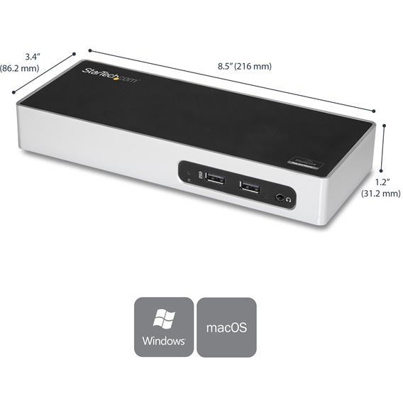 StarTech.com USB 3.0 Docking Station - Dual Monitor Laptop Dock with HDMI & DVI/VGA - 6x USB Type-A Hub, GbE - Universal Windows & Mac