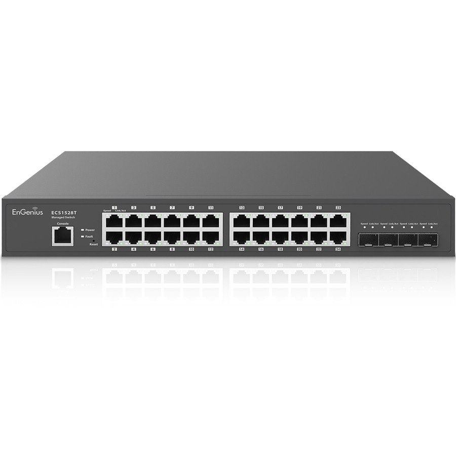 EnGenius Cloud Managed 24-Port 13" Compact Gigabit Switch with 4 SFP+ Ports (No POE)
